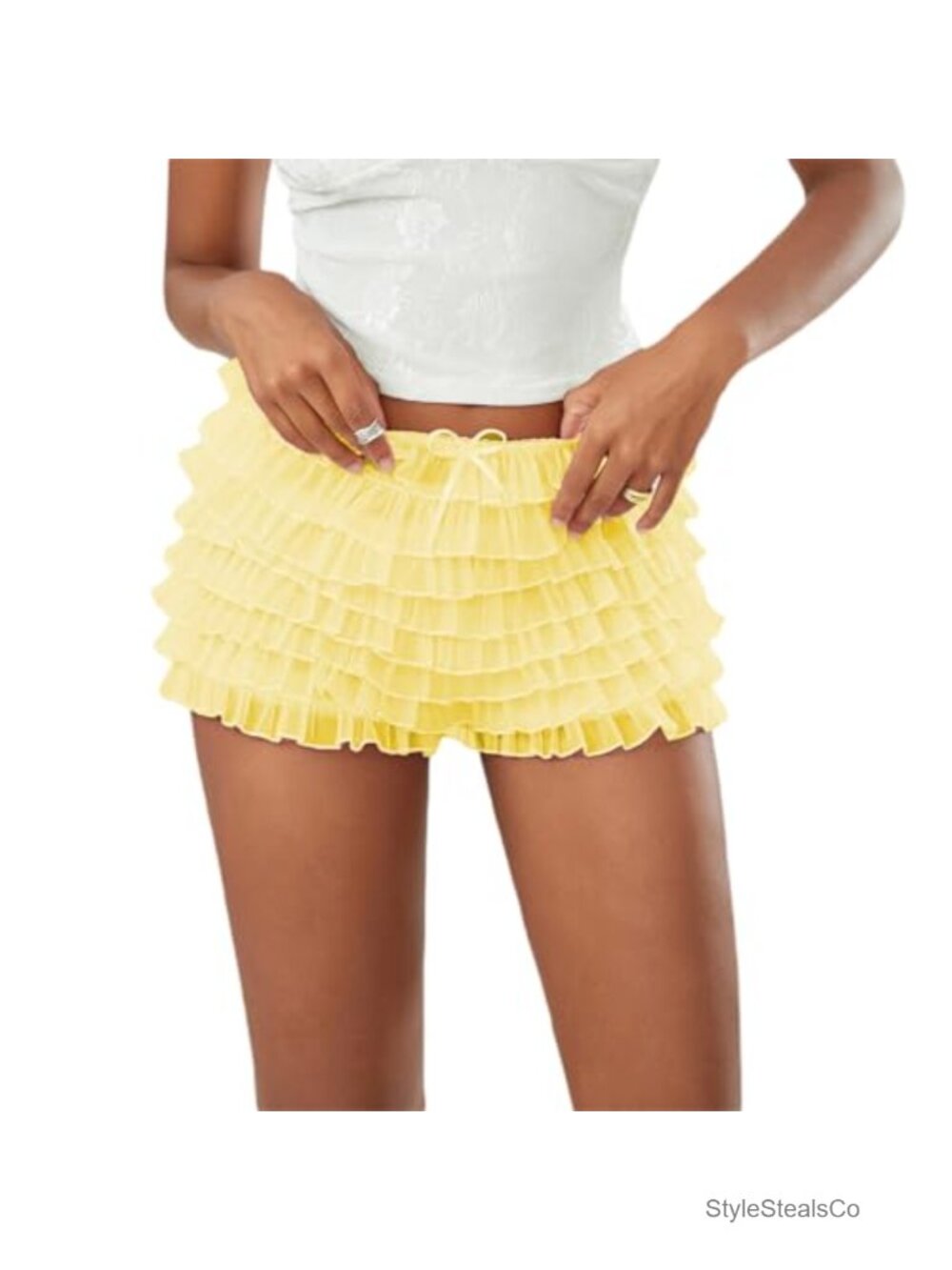 Women's Lace Ruffle Mini Shorts Elastic Waist Layered Bloomer Y2K